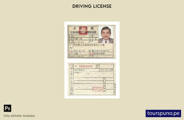 Plantilla de licencia de conducir de Taiwán lista para imprimir